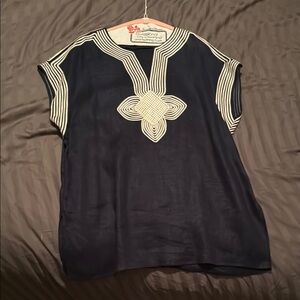 Navy Embroidered Women's Top